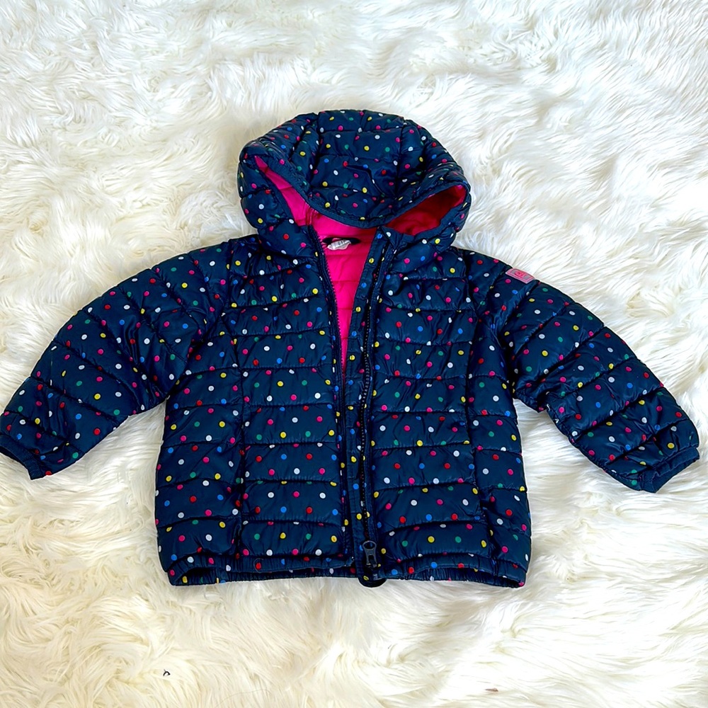 GAP Navy Polka Dot Puffer Jacket with Pink Lining